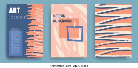 Creative banners, covers, posters in modern art style for corporate identity, branding, advertising, promo. Grunge textures, imitation of brush strokes. Vector