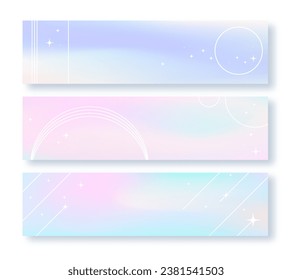 Creative banners or horizontal posters collection. Fluid gradient background set with geometric moon, stars