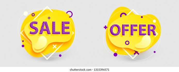 Creative banners set. Isolated Vector graphics for sale and offer. Memphis style 3D art for ad, promotion, cover, web, social media, print, market, blog. Creative banners set. Isolated Vector graphics for sale and offer. Memphis style 3D art for ad, promotion, cover, web, social media, print, market, blog.
