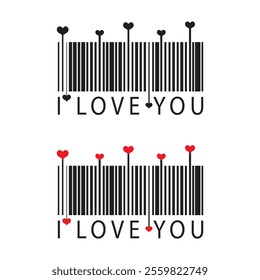 Creative Barcode Design with "I Love You" Text and Heart Symbols