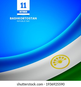 Bandera creativa de Baskortostán sobre textura de tela. Fondo del día de la república de estilo vintage