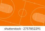 Creative basketball court background. Basketball court layout with official markings in top view on orange background. Basketball sports field template for tactics, strategy, and infographics. Vector