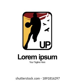 Creative Basketball Logo with Text UP and Flying Bird to Plus Symbol as a sign of Medicine