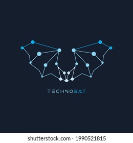 murciélago creativo de líneas de conexión y puntos, concepto del logo vectorial de la compañía de tecnología. Logotipo Wings para la red y la ciencia digital. Ave de vuelo abstracto, decoración para halloween, signo vector