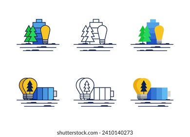 Creative Battery Energy Storage Light Bulb Green Energy Geometric Illustration Set