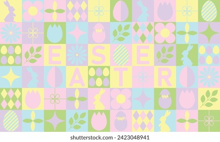 Creative bauhaus Geometric Happy Easter seamless pattern with geometric shapes. Spring vector background. Modern abstract concept for print, banner, fabric, card, wrapping paper, cover