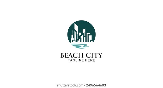 Creative beach city logo design premium vector