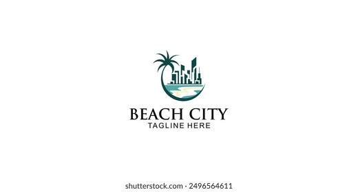 Creative beach city logo design premium vector