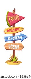 Creative beach direction signs cartoon