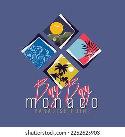 Creative beach Graphic with bay bay Monaco paradise
