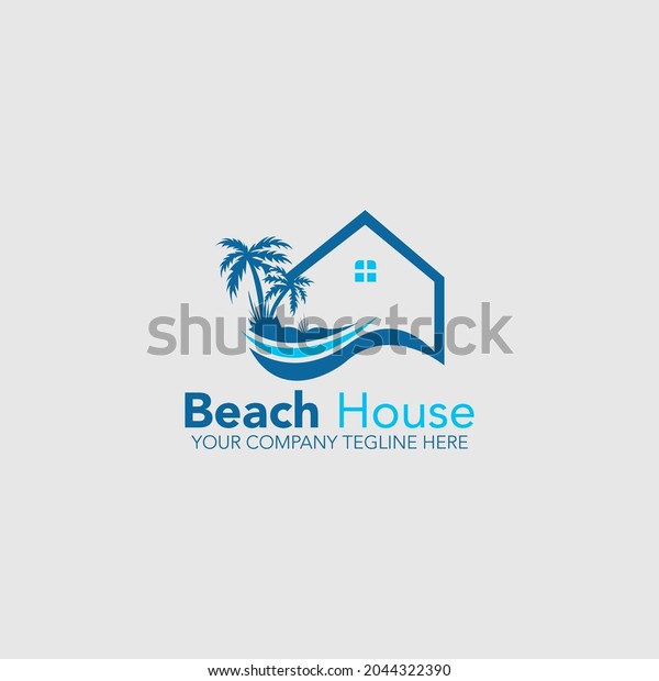 Creative Beach House Logo Design Stock Vector (royalty Free) 2044322390 