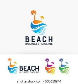 Creative beach logo design. Resort and Restaurant logo template