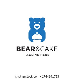 creative bear bring cake bakery logo design vector illustration for food delivery company	
