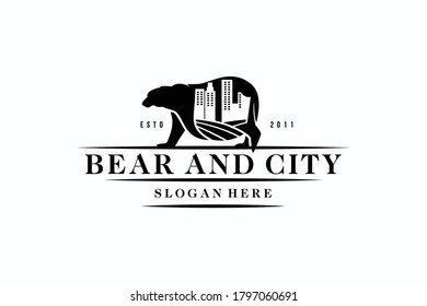 creative bear and city logo design vector template