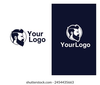 Creativo Beard hombre logo diseño Barbershop corte de pelo Vector logo. Letrero del logotipo del Salón del Hombre