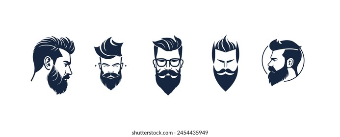 Creativo Beard hombre logo diseño Barbershop corte de pelo Vector logo. Letrero del logotipo del Salón del Hombre