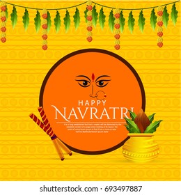 Creative and beautiful abstract or poster for Shubh Navaratri with nice and creative design illustration of Maa Durga in a background