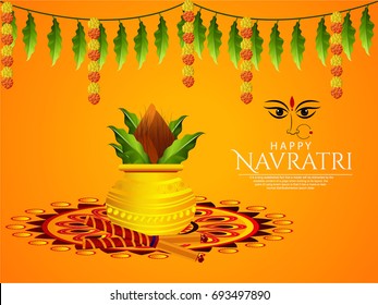 Creative and beautiful abstract or poster for Shubh Navaratri with nice and creative design illustration of Maa Durga in a background