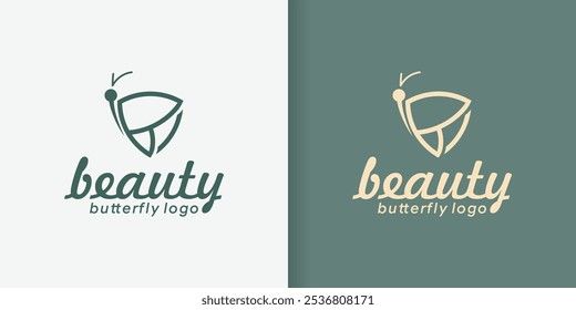 creative beautiful butterfly logo design isolated with shield