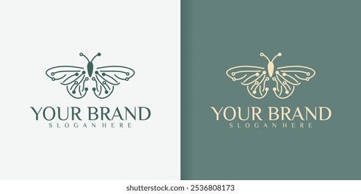 creative beautiful butterfly logo design technology concept