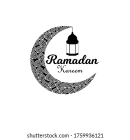Creative and beautiful decorated moon with hanging lamp and stylish text for Islamic Festival Ramadan Kareem. Vector Illustration.