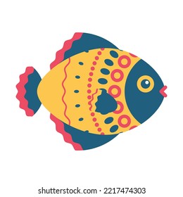 Creative beautiful fish with geometric ornament. Isolated symbol, logo, emblem, design element for home decor, toy, jewelry