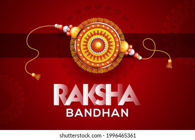 Creative beautiful Rakhi on red background for Raksha Bandhan Vector Illustration