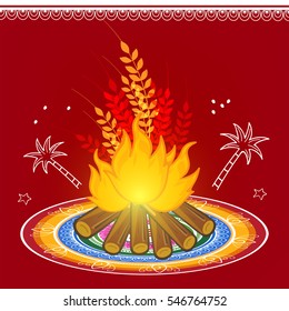 Creative Beautiful vector Illustration of Punjabi festival Lohri with grains based on line art.