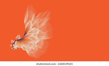 creative, beautiful wire frame design isolated on orange background. wavy flower, abstract, vector illustration 