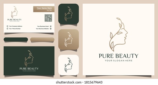 creative Beautiful woman's face flower with line art style logo and business card design. Abstract design concept for beauty salon, massage, magazine, cosmetic and spa.