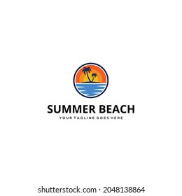 Creative beauty beach illustration modern minimalist logo design vector
