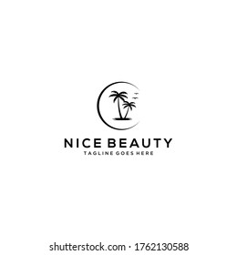 Creative beauty beach modern minimalist  logo design Vector