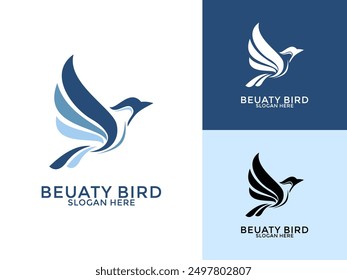 Creative Beauty Bird in line art logo vector, Flying Bird logo design vector illustration