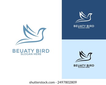 Creative Beauty Bird in line art logo vector, Flying Bird logo design vector illustration