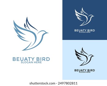 Creative Beauty Bird in line art logo vector, Flying Bird logo design vector illustration