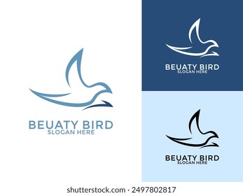 Creative Beauty Bird in line art logo vector, Flying Bird logo design vector illustration