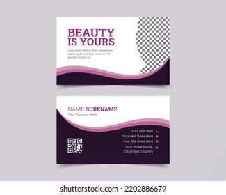 Creative Beauty Care Spa Business Card Template With Wave Shapes, Name Card Vector Illustration Layout In Rectangle Size, Horizontal Visiting Card Flat Design Template Vector
