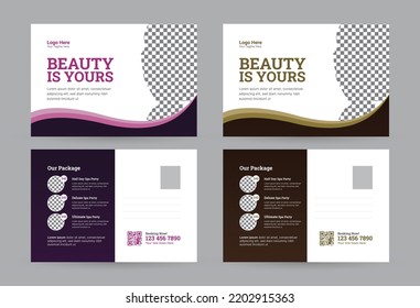 Creative Beauty Care Spa Postcard Design Layout Template and Wave Background, Beauty Salon Template Layout for Postcard Design, Skin Care Wave Vector illustration Design Concept
