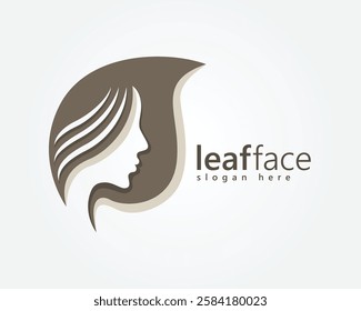 creative beauty logo shadow of a woman's face inside a leaf logo design template