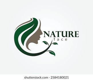 creative beauty logo of woman's face with creeper leaf hair logo design template