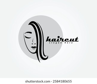 creative beauty logo, woman's face with bangs, logo design template