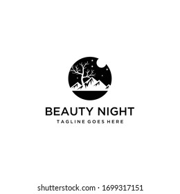 Creative beauty night sign star moon logo template design