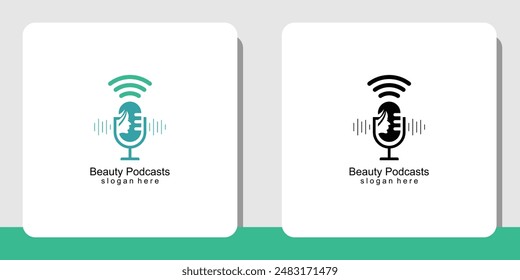 Creative beauty podcasts logo design with unique concept , premium vector