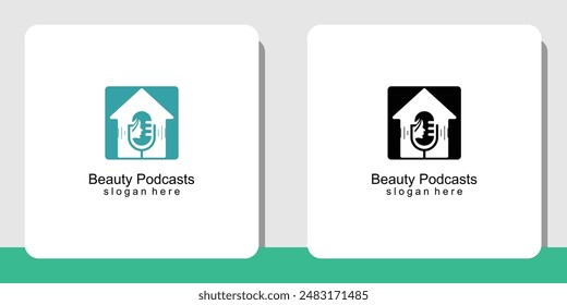 Creative beauty podcasts logo design with unique concept , premium vector
