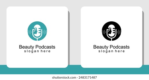 Diseño creativo del logotipo de los podcasts de la belleza con el concepto único, Vector premium