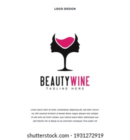 Creative beauty wine icon logo design vector illustration. wine glass and beauty woman face logo design color editable