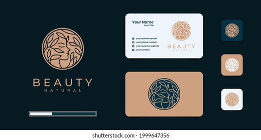 Creative Beauty Woman Hair Salon Combine With Nature Concept, Logo And Business Card Design.