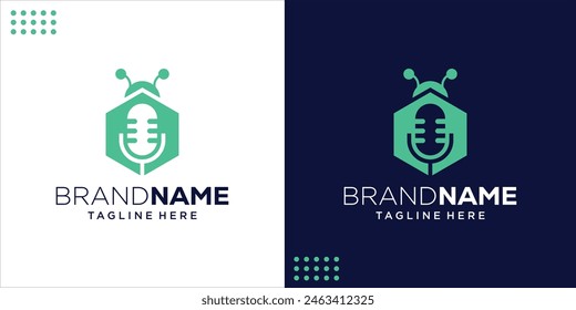 Creative Bee Shaped Hexagonal Microphone Logo, Design Inspiration, Illustration, vector