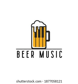 Creative Beer Glass Piano Music Logo Design