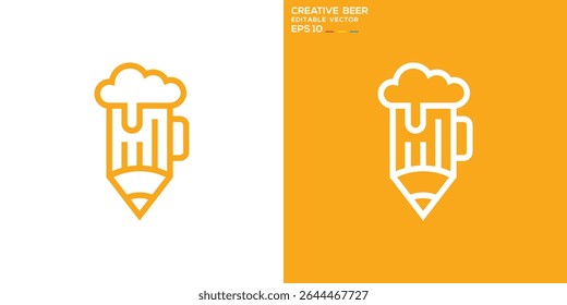 Creative beer logo. Pencil, drink, education,. Vector icon symbol template EPS 10.